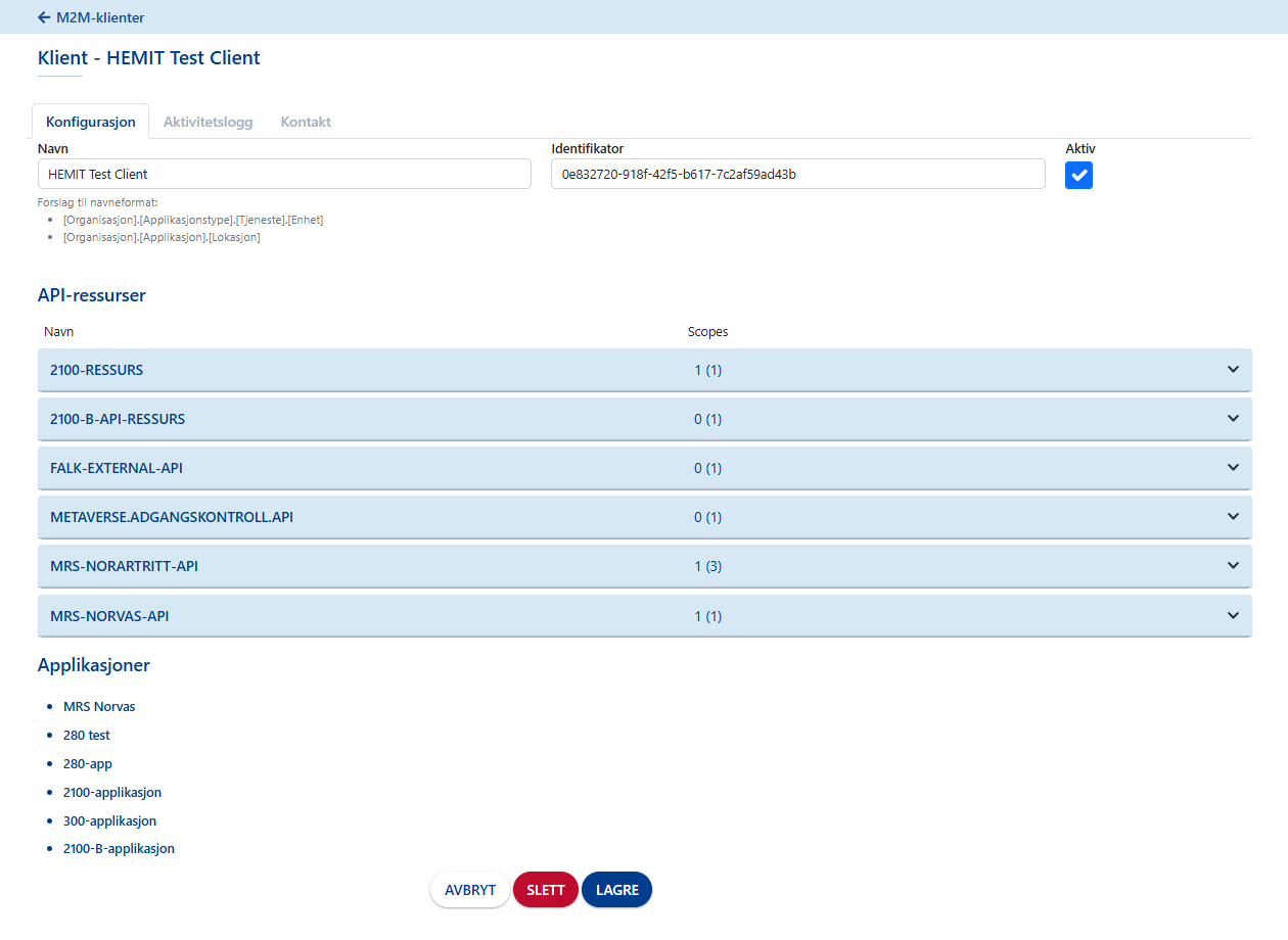 M2M-klient i redigeringsmodus.